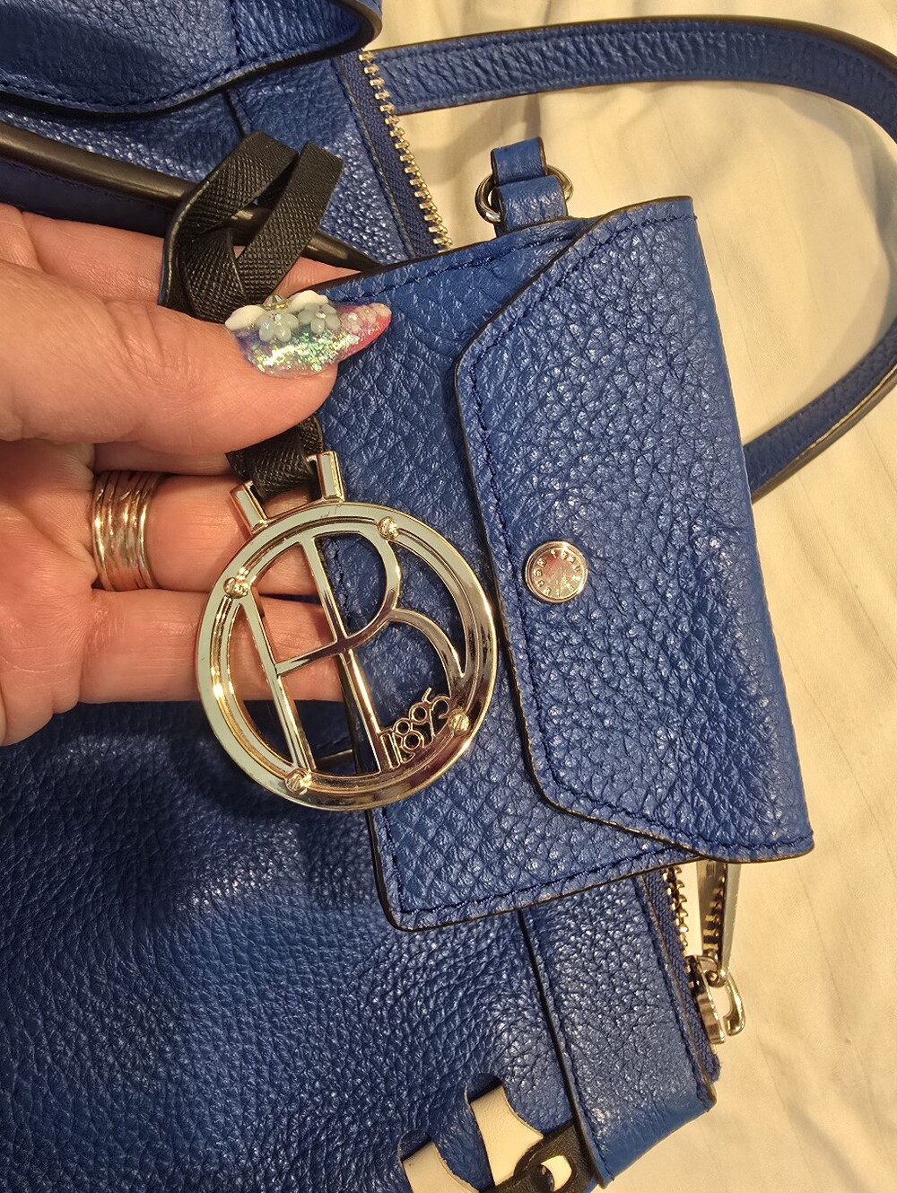 Henri Bendell Royal Blue With Whip Stitching And Two Bag Charms. - Picture 16 of 17